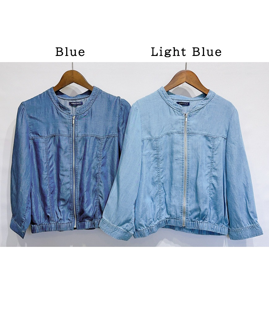 ノーカラーライトデニムブルゾン