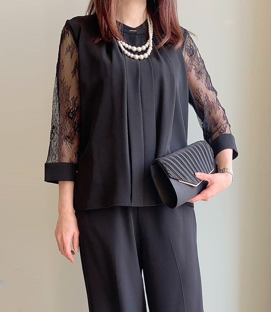 フロントプリーツブラウス+パンツ【2点SET】