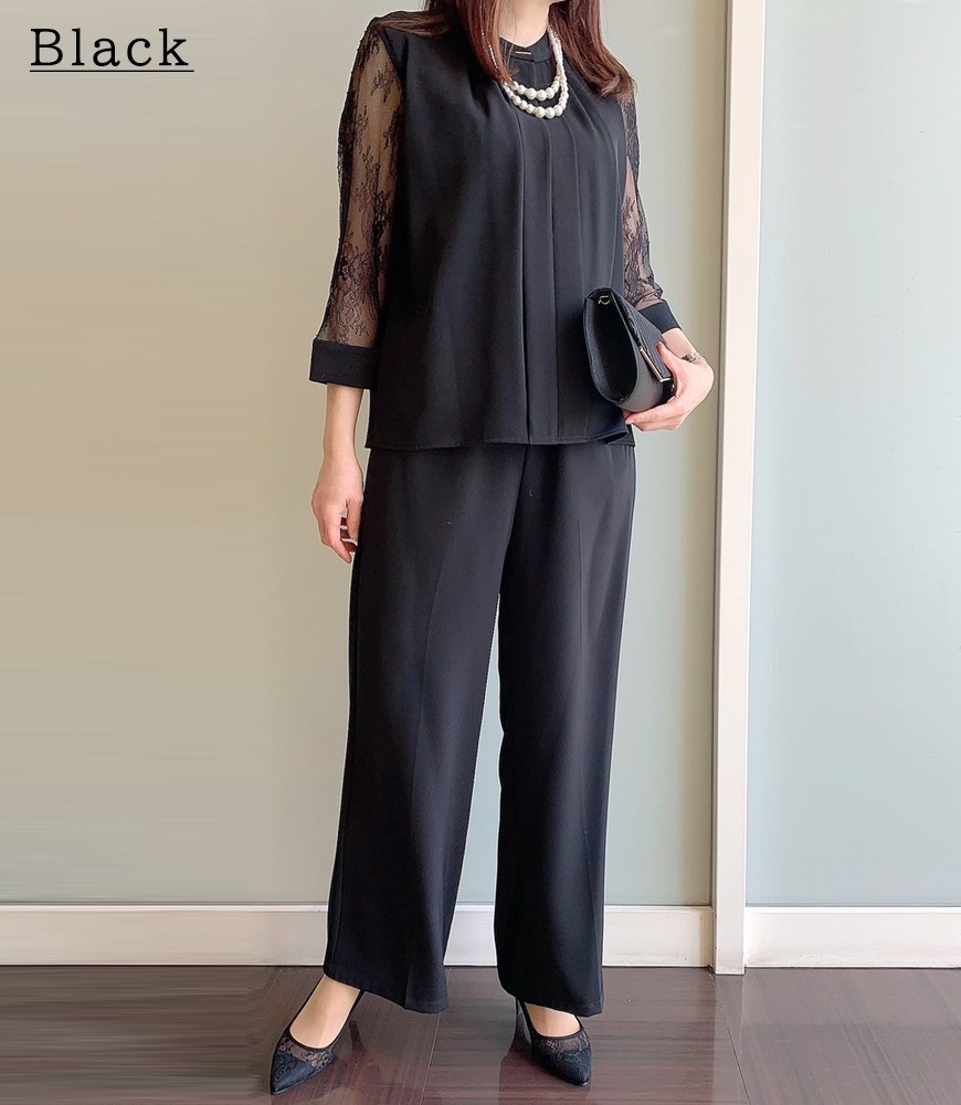 フロントプリーツブラウス+パンツ【2点SET】