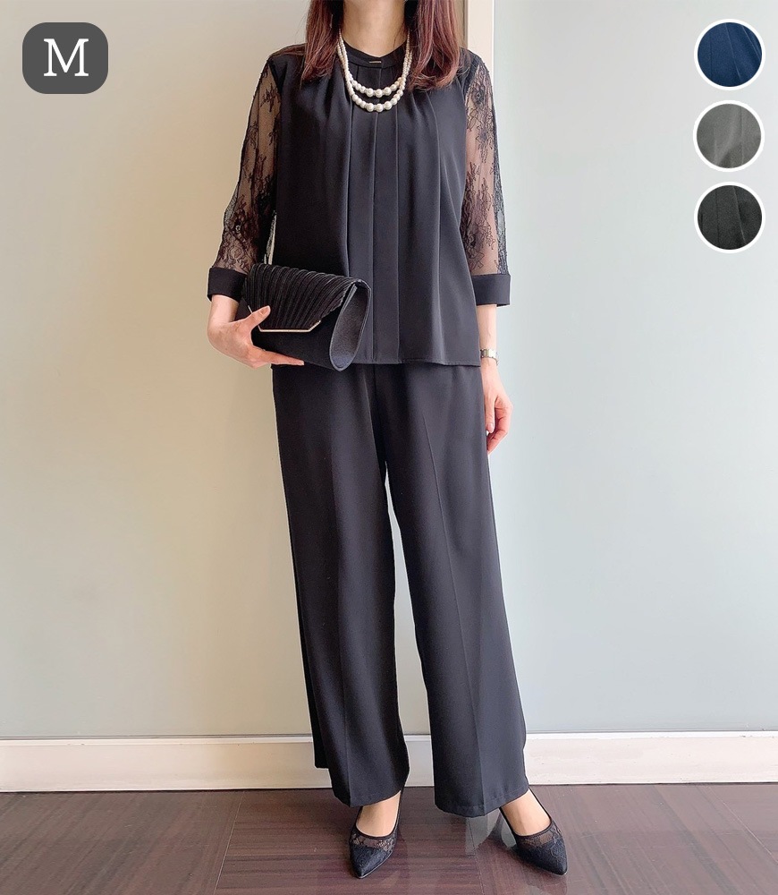 フロントプリーツブラウス+パンツ【2点SET】