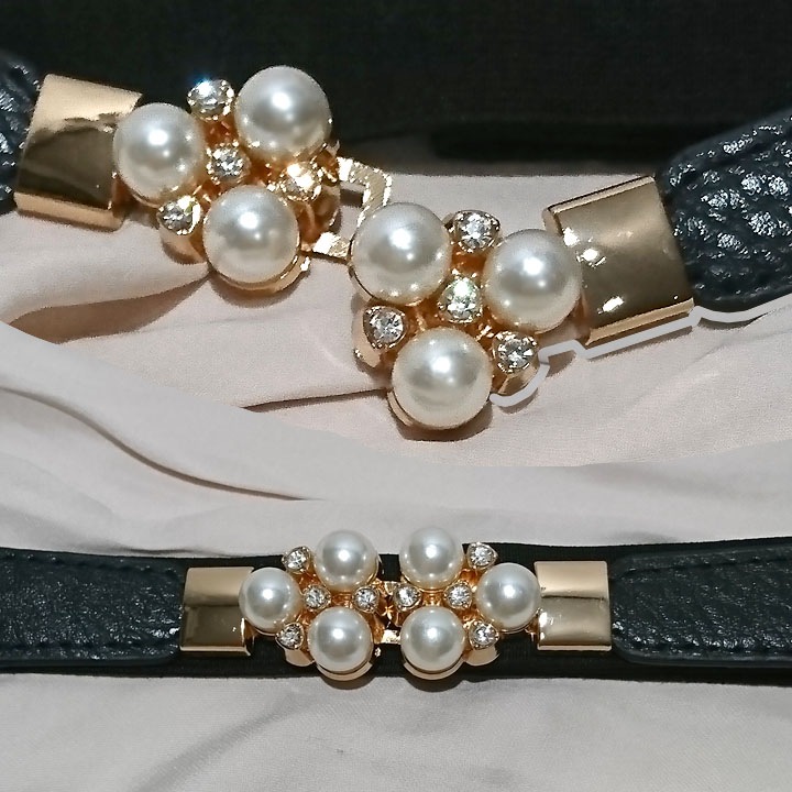 パールモチーフ細ゴムベルト