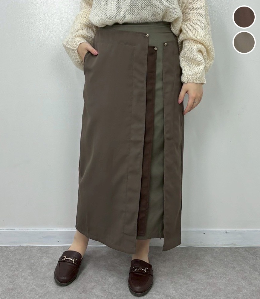 異素材切替配色タイトスカート