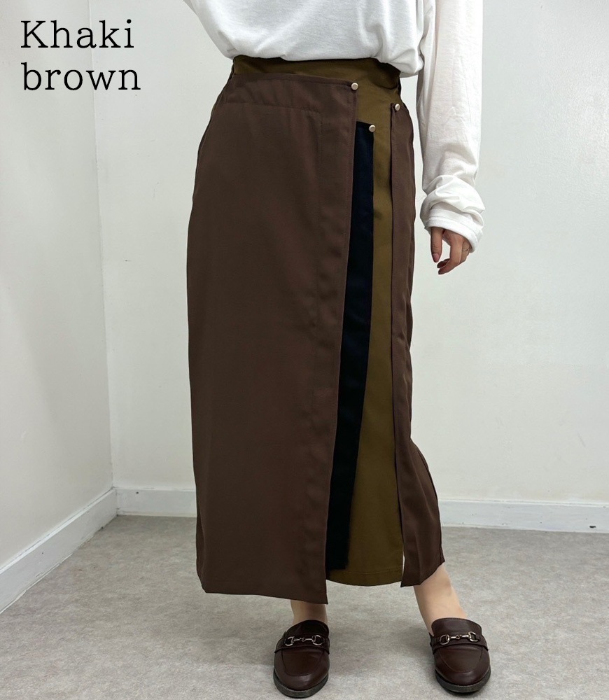 異素材切替配色タイトスカート