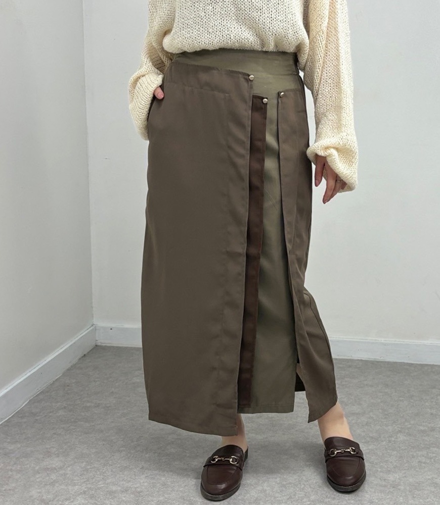 異素材切替配色タイトスカート