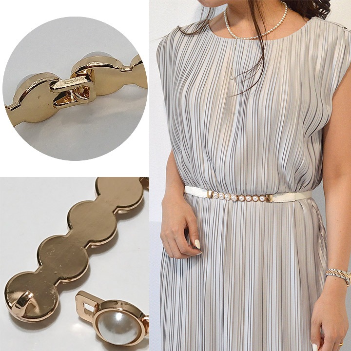 パールバックル細ゴムベルト