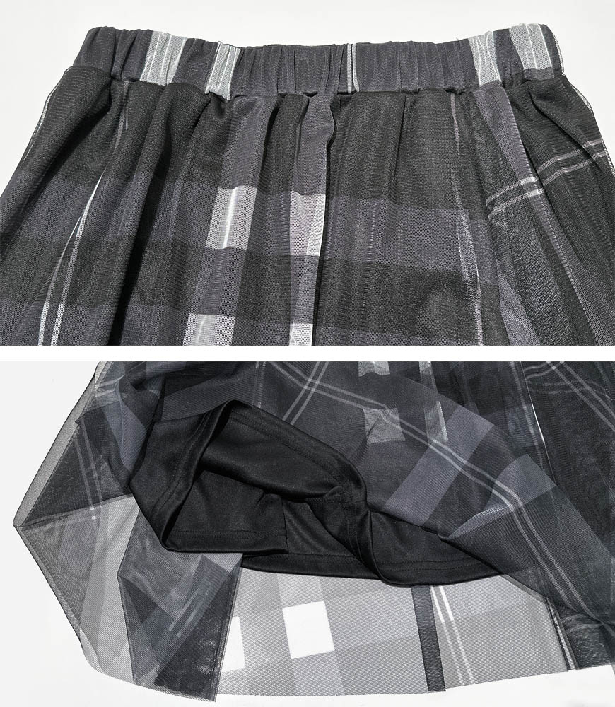 チェック柄チュールスカート