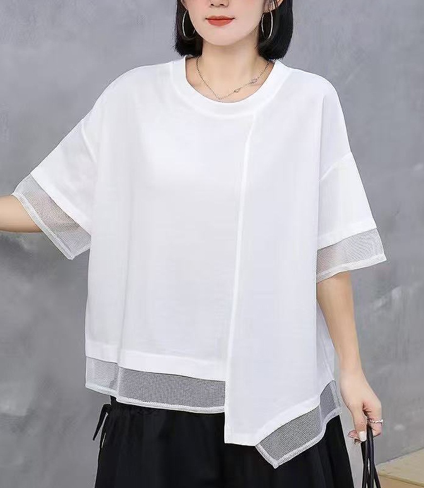 メッシュ切替アシメTシャツ