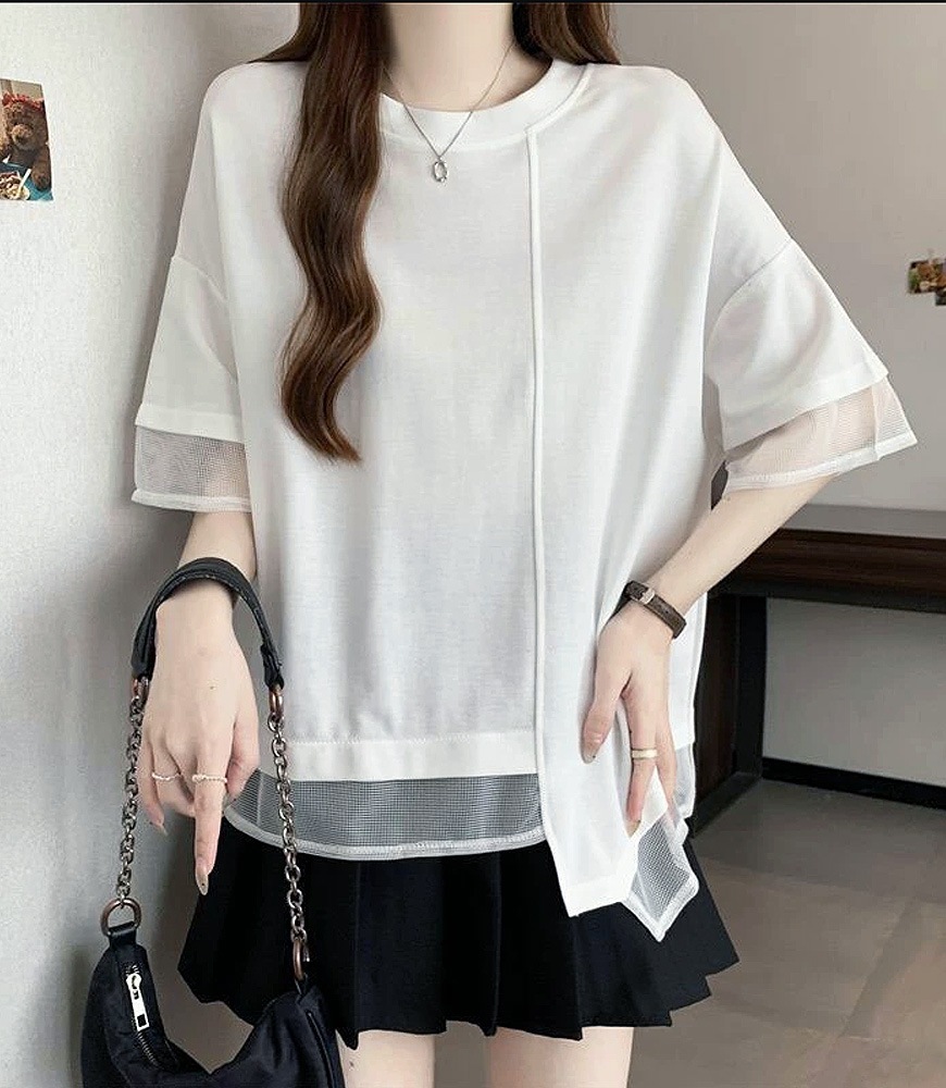 メッシュ切替アシメTシャツ