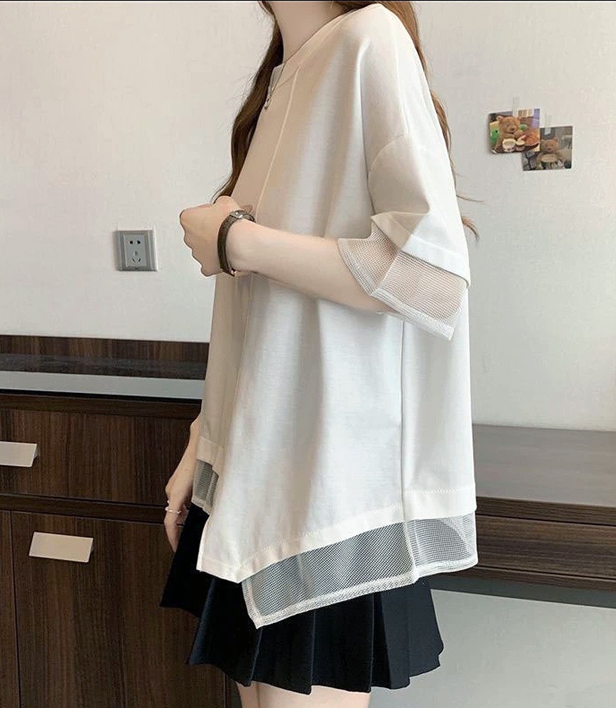 メッシュ切替アシメTシャツ