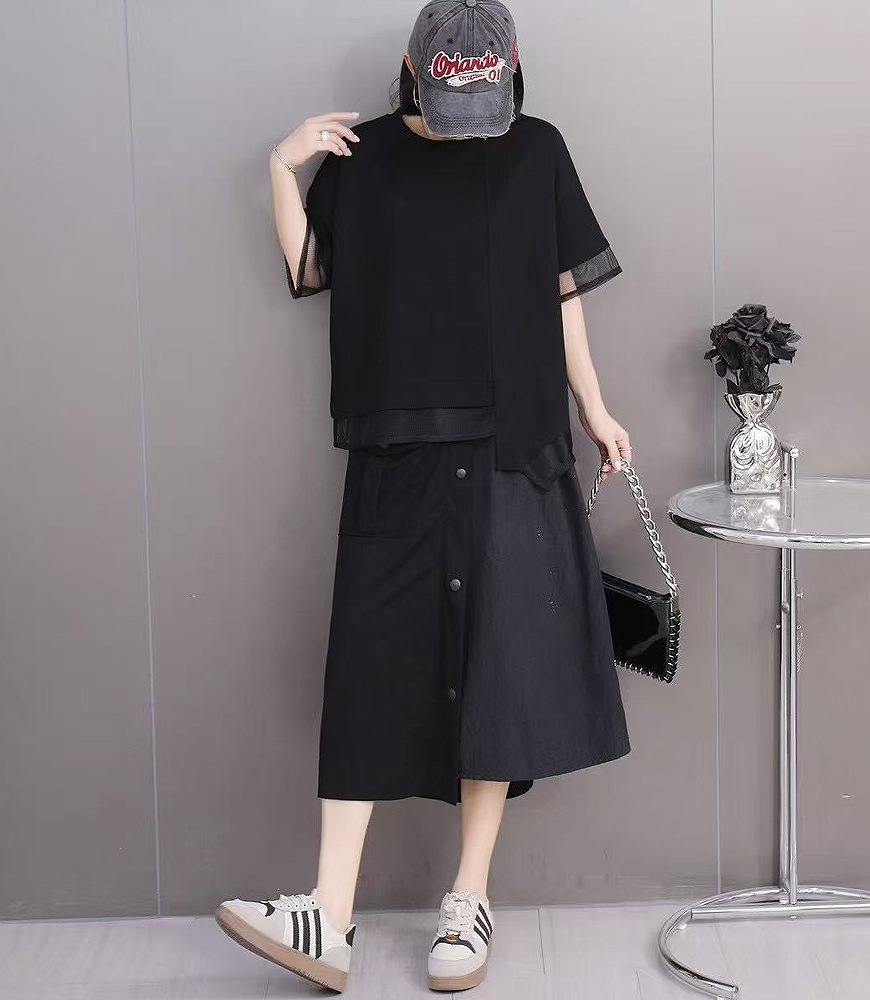 メッシュ切替アシメTシャツ