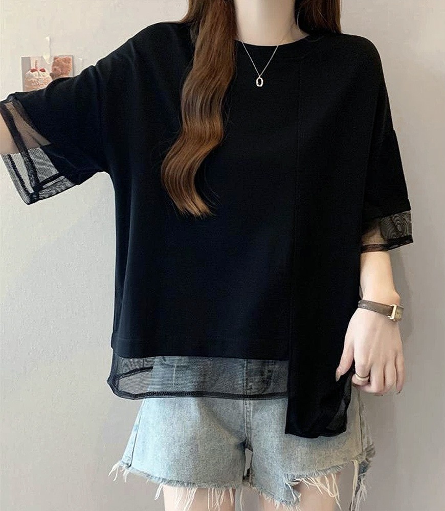 メッシュ切替アシメTシャツ