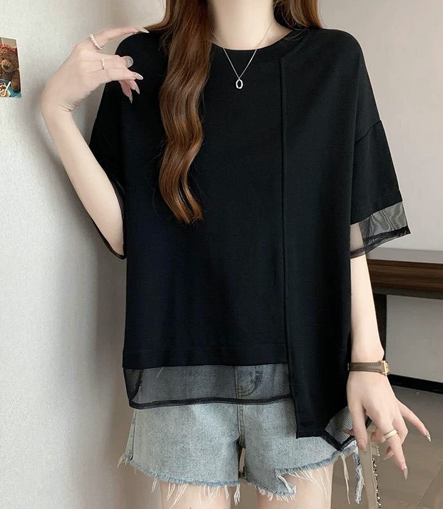 メッシュ切替アシメTシャツ