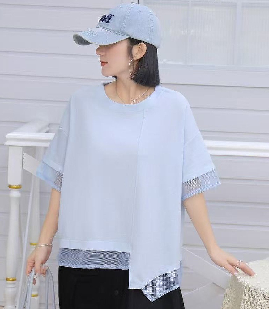 メッシュ切替アシメTシャツ