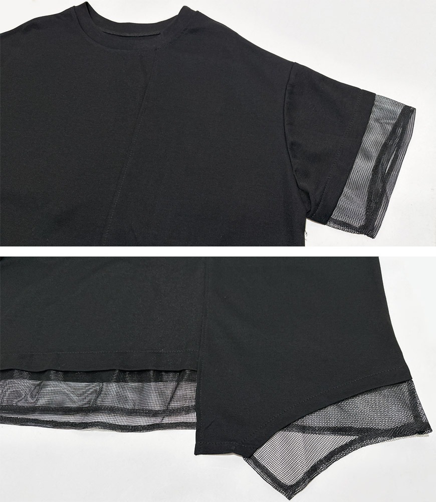 メッシュ切替アシメTシャツ