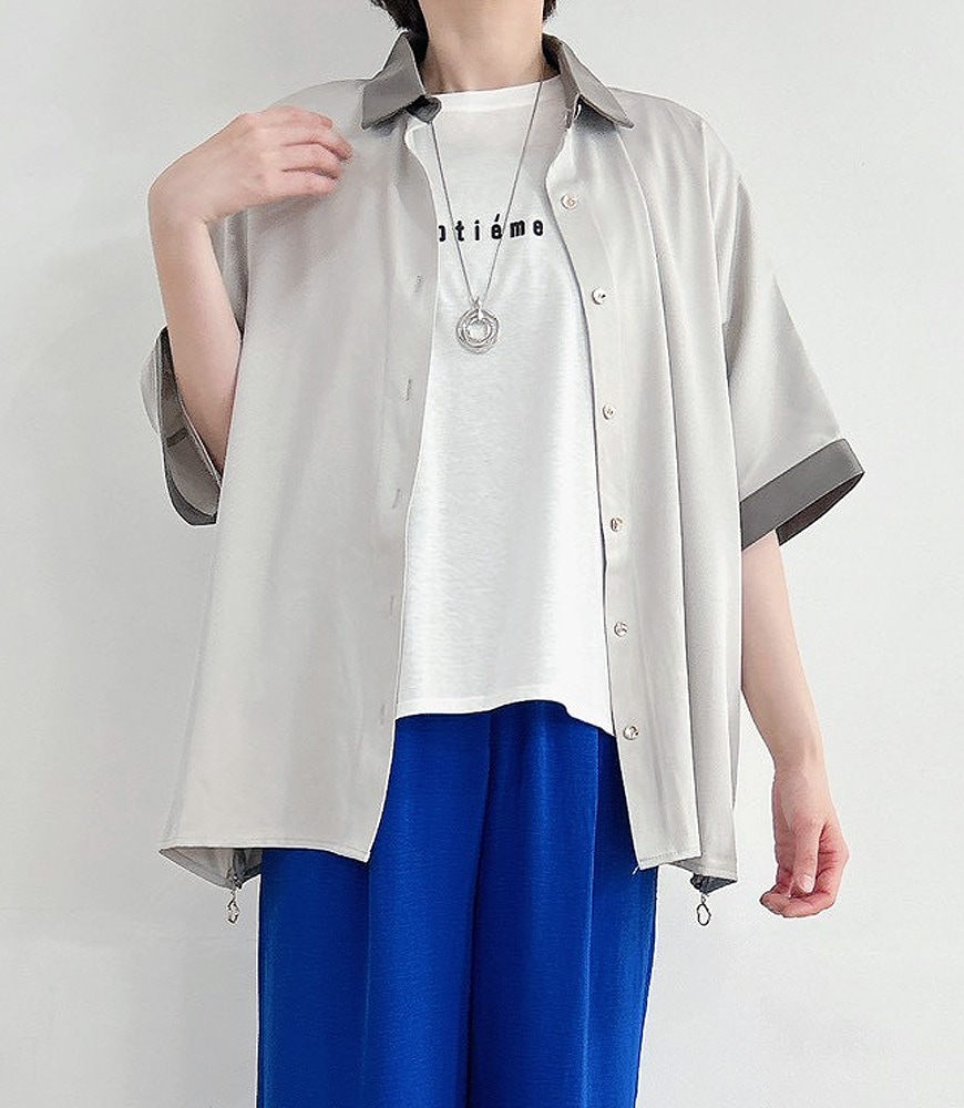 WシルケットバックシャイニーラインロゴT