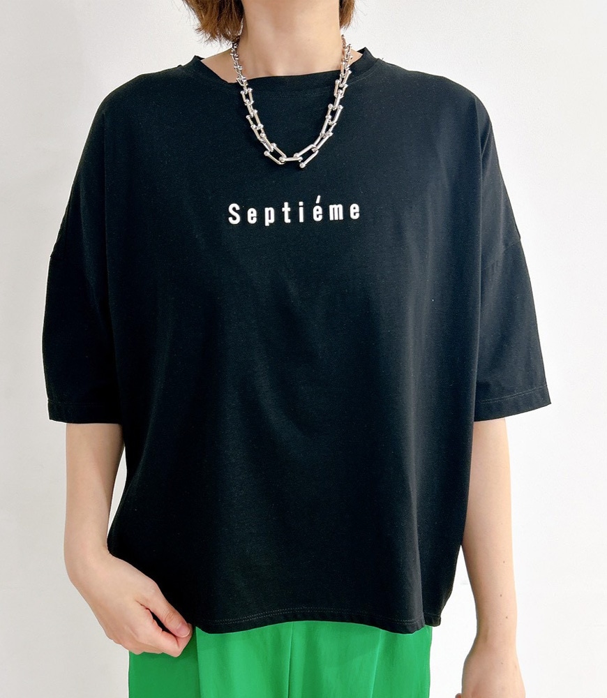 WシルケットバックシャイニーラインロゴT