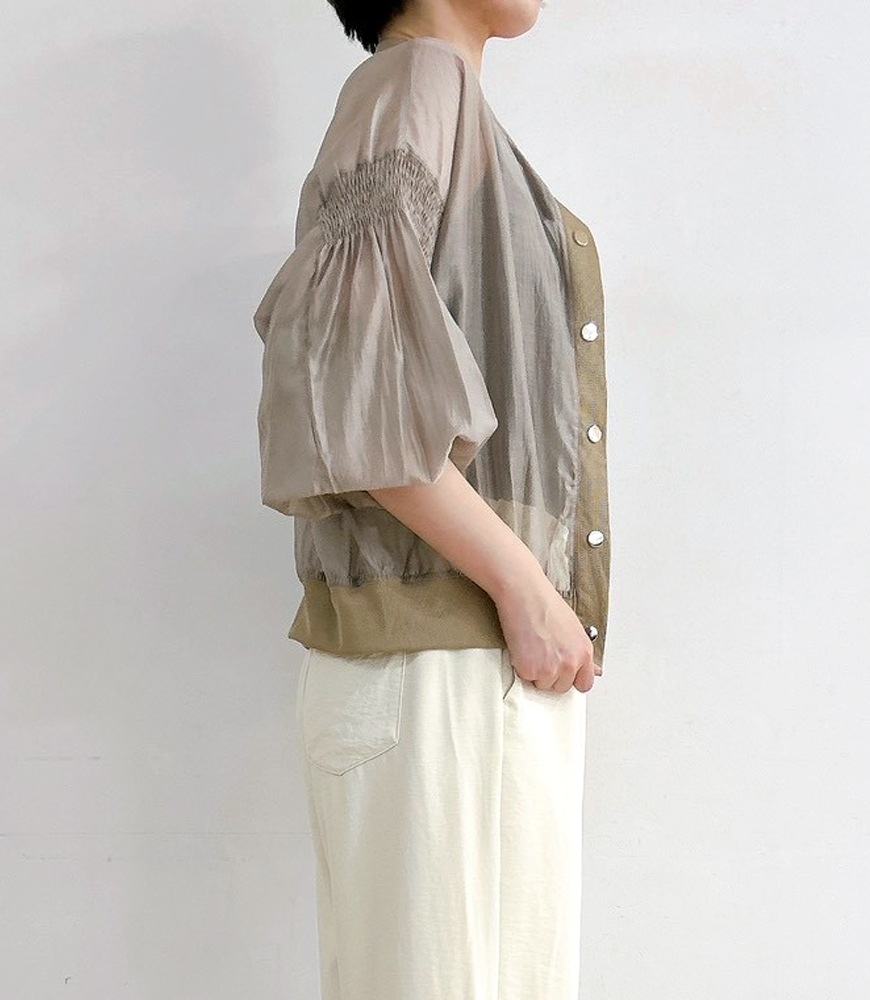 袖シャーリングシアーブルゾン