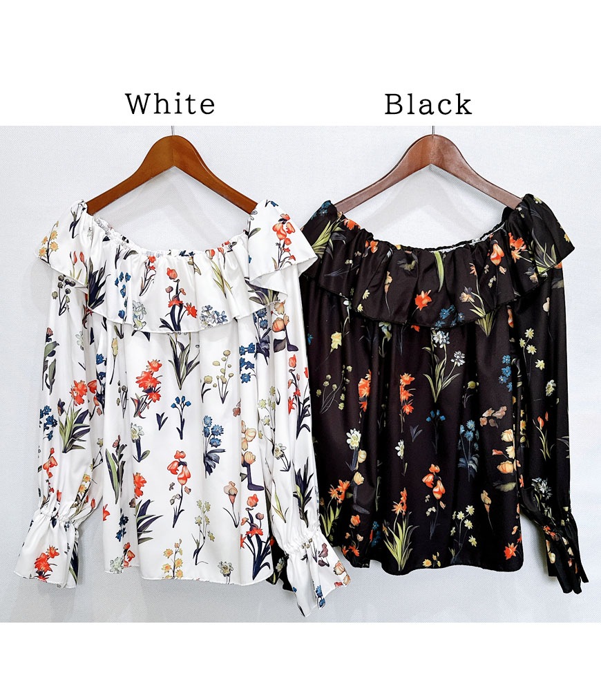 ボタニカル柄フリルブラウス