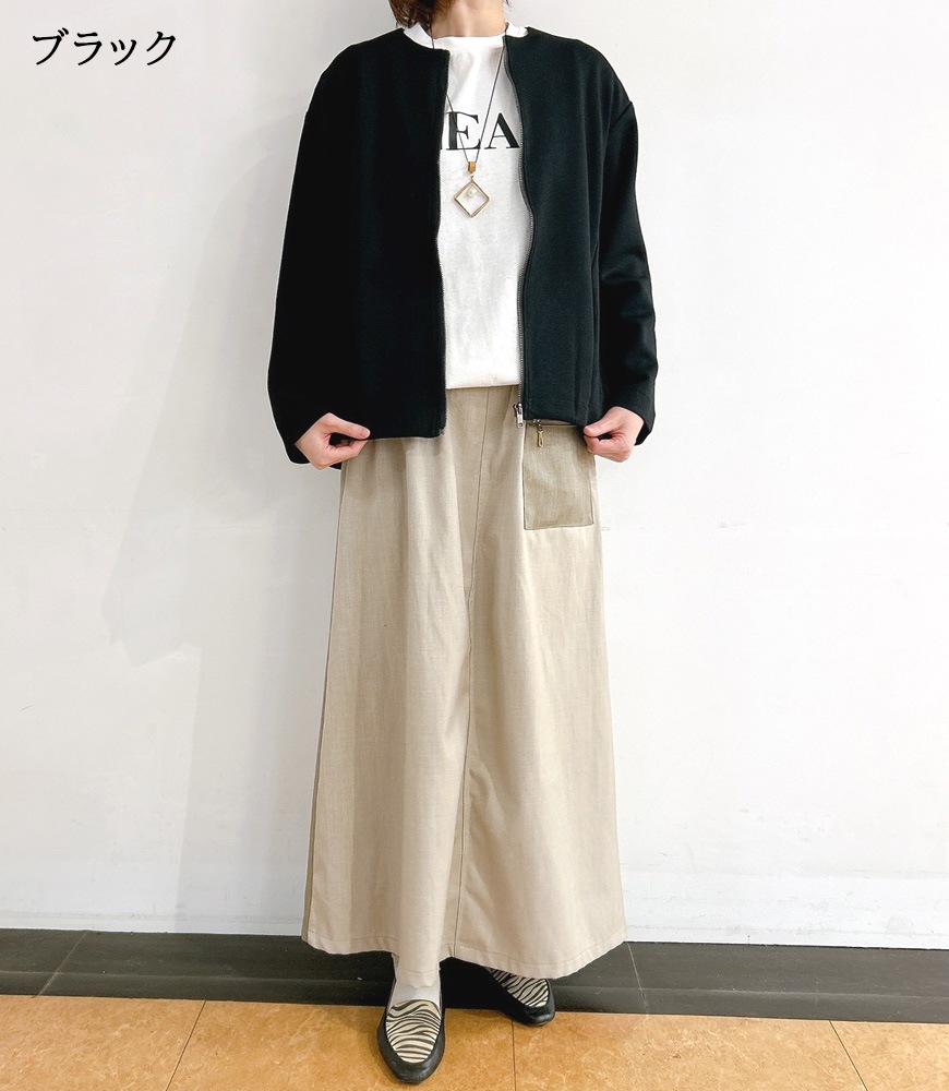 バック異素材切替ノーカラージャケット