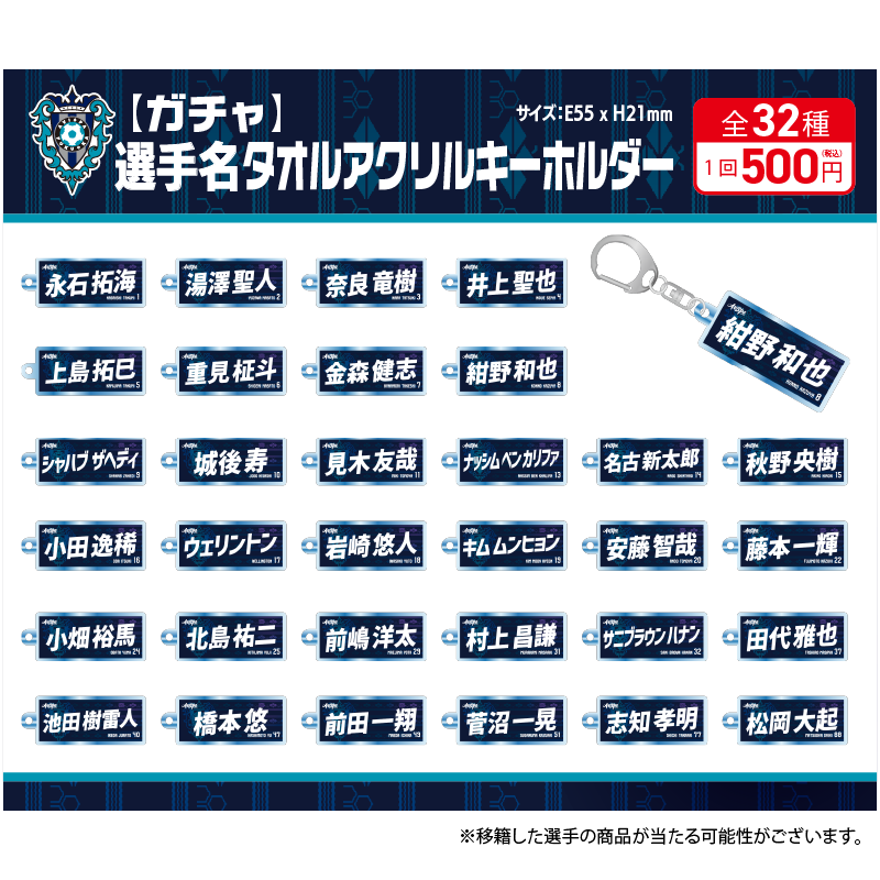 【ガチャ】選手名タオルアクリルキーホルダー (全32種)