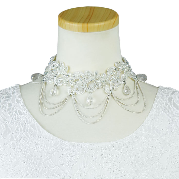 即納☆【3032】【アクセサリー】レースチョーカー 白 GD261-1