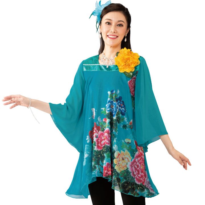 フラワープリント 五分袖チュニック38 楽天市場】即納☆ フラワープリントチュニック [TSS2083-3585