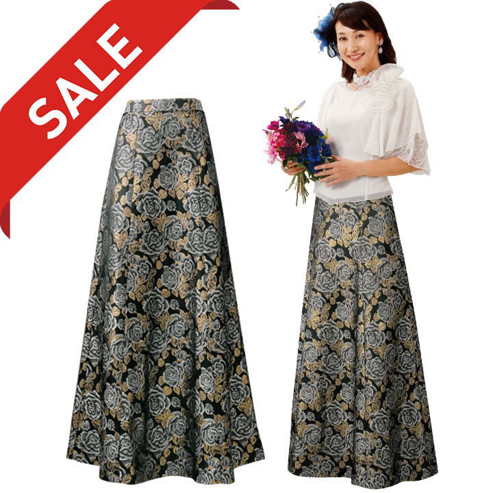 即納☆【在庫限りセール】【91462】【ロングスカート】花柄ジャカード