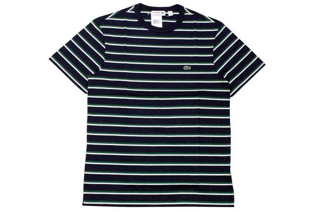 LACOSTE JERSEY STRIPED CREWNECK T-SHIRTS(TH6583 51/OQK:NAVY��GREEN��WHITE)