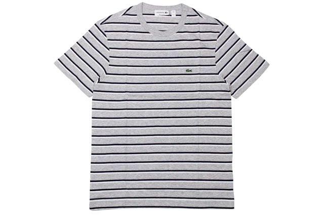 LACOSTE JERSEY STRIPED CREWNECK T-SHIRTS(TH6583 51/OQL:GREY��NAVY��WHITE)