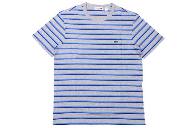 LACOSTE JERSEY STRIPED CREWNECK T-SHIRTS(TH6583 51/ORB:GREY��LIGHT BLUE��BLUE)