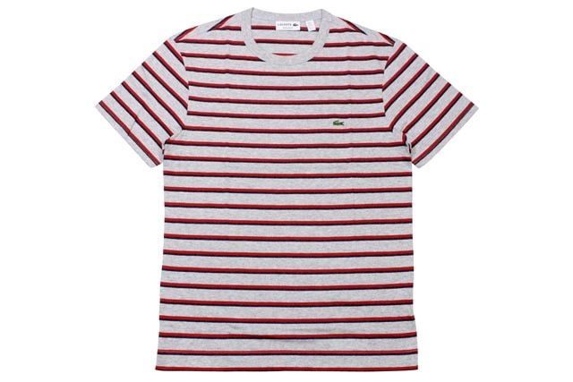 LACOSTE JERSEY STRIPED CREWNECK T-SHIRTS(TH6583 51/ORA:GREY��RED��NAVY)