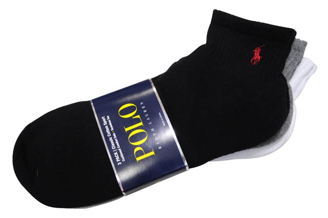 POLO RALPH LAUREN COTTON-BLEND QUARTER SOCK 3-PACK (824032PK:BLACK/GREY/WHITE)