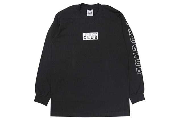 PRO CLUB HEAVYWEIGHT L/S EMBROIDERED BOX LOGO T-SHIRT (BLACK) 114EMB