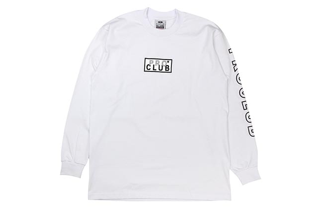 PRO CLUB HEAVYWEIGHT L/S EMBROIDERED BOX LOGO T-SHIRT (WHITE) 114EMB