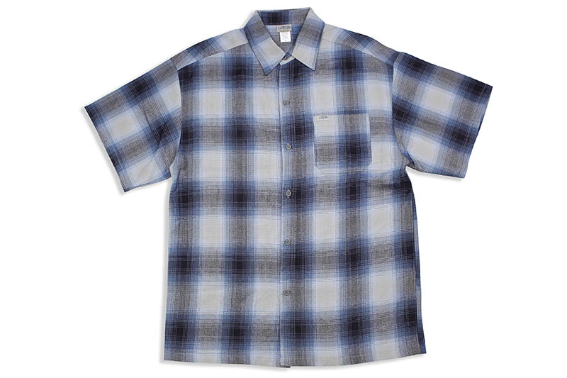 CALTOP PLAID FLANNEL SHORT SLEEVE SHIRT (#2000:SKY BLUE/GRAY)