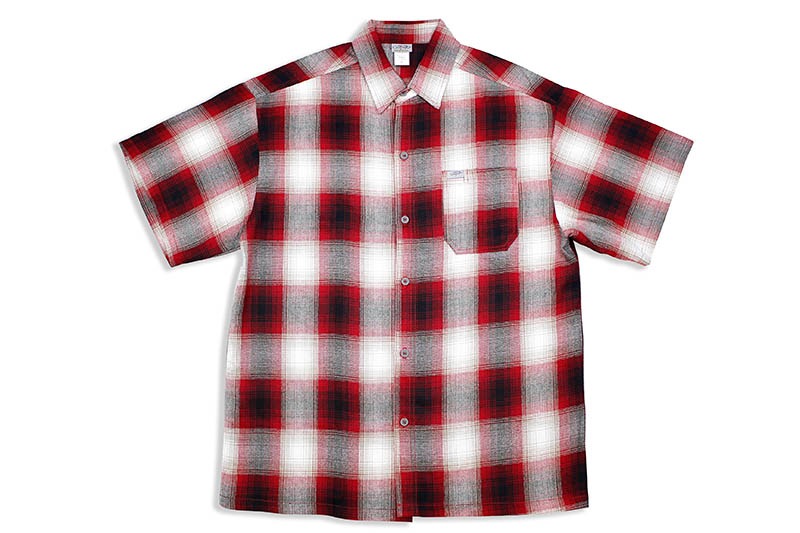 CALTOP PLAID FLANNEL SHORT SLEEVE SHIRT (#2000:RED/WHITE)