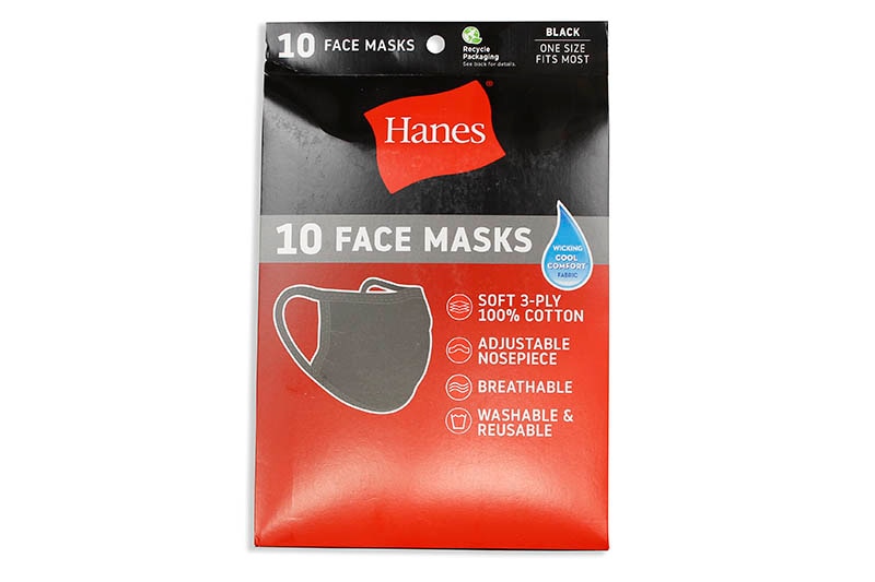 HANES WICKING COTTON MASKS 10-PACK (BLACK)