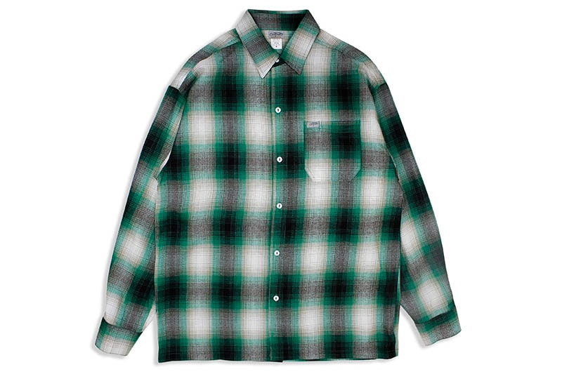 CALTOP PLAID FLANNEL LONG SLEEVE SHIRT (#2000:GREEN/WHITE)