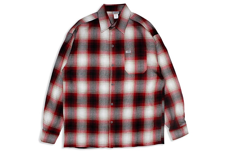 CALTOP PLAID FLANNEL LONG SLEEVE SHIRT (#2000:RED/WHITE)