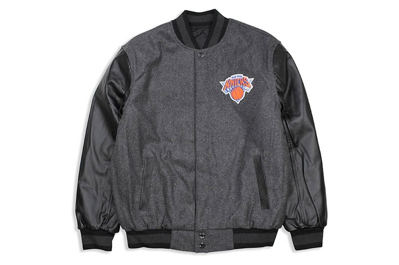 JH Design NEW YORK KNICKS REVERSIBLE WOOL AND LEATHER JACKET (KNI203REV7:CHARCOAL/BLACK)