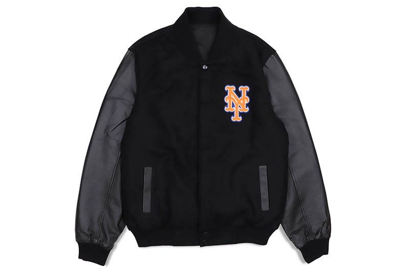 JH Design NEW YORK METS REVERSIBLE WOOL AND LEATHER JACKET (MET203REV7:BLACK/BLACK)