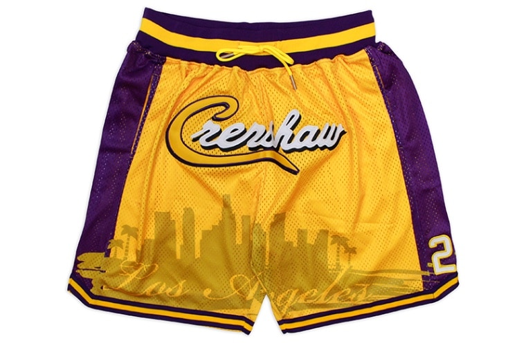 HEADGEAR CLASSICS CRENSHAW FRONT LOGO BASKETBALL SHORTS (HGA019-SHT-12:YELLOW/PURPLE)