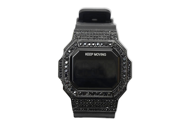 ICEY BLING-BLING SQUARE WATCH (RUBBER BELT:BLACK)