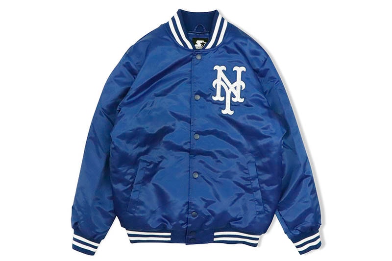 STARTER NEW YORK METS SATIN VARSITY JACKET (LS85A664:BLUE)