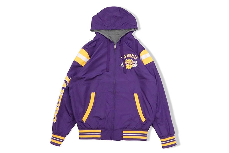 STARTER LOS ANGELES LAKERS REVERSIBLE HOODED BOMBER JACKET (LA130252:PURPLE/CHARCOAL GRAY)