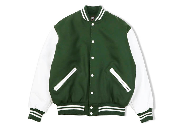 GAME SPORTSWEAR WOOL LEATHER VARSITY JACKET (5000-206:DARK GREEN/WHITE)