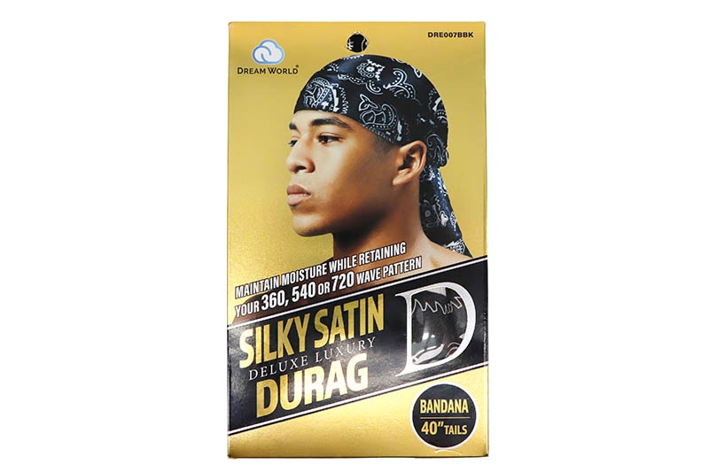 DREAM WORLD SILKY SATIN DELUXE LUXURY DU-RAG (DRE007BBK:BLACK BANDANA)
