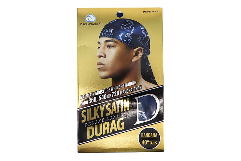 DREAM WORLD SILKY SATIN DELUXE LUXURY DU-RAG (DRE007BNA:NAVY BANDANA)