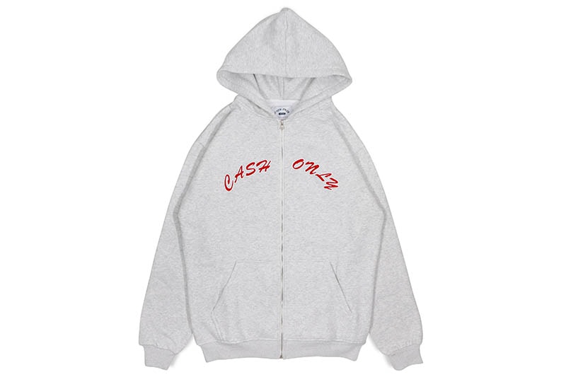 cash only zip hoodie ジップパーカー CASH ONLY APPLIQUE LOGO ZIP PULLOVER HOODIE (COD71301:ASH