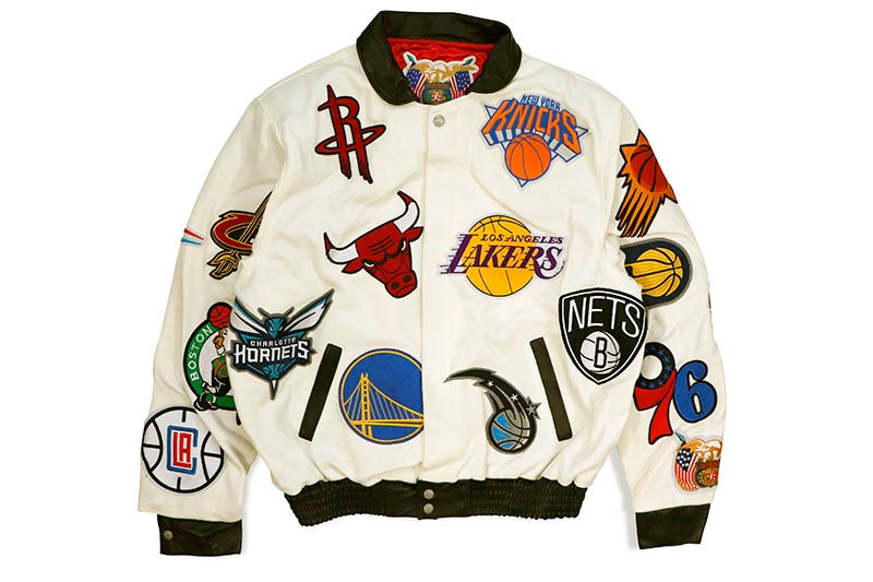 JEFF HAMILTON NBA COLLAGE WOOL & LEATHER JACKET NBA-101 (WHITE)